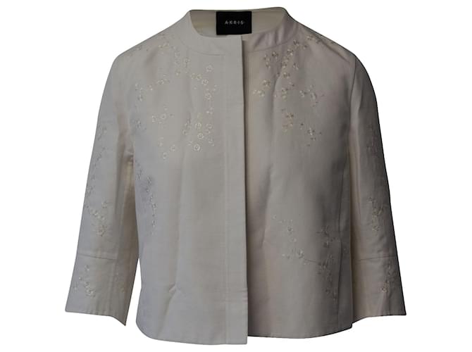 Akris Embroidered Open Front Jacket in White Cotton   ref.687524