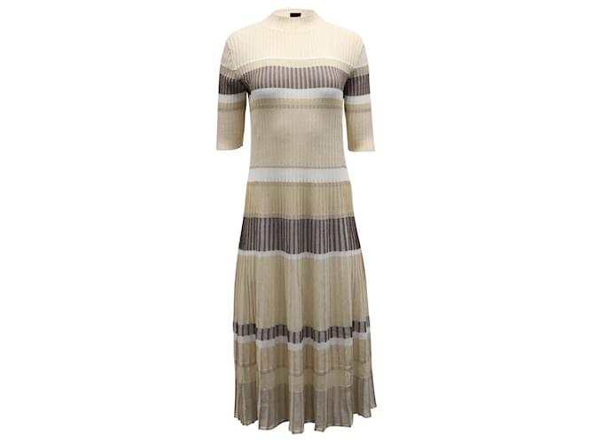Proenza Schouler Knitted Striped Midi Dress in Beige Viscose Cellulose fibre  ref.687533