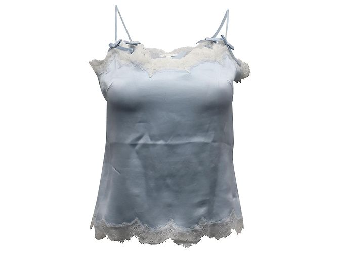 Escada Camisole mit Spitzenbesatz aus hellblauer Seide