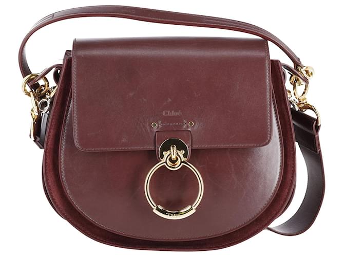 Chloé Large Tess Shoulder Bag in Burgundy Calfskin Leather Dark