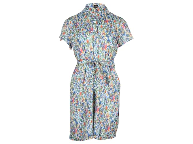 Apc a.P.C Prudence Floral-Print Tied-Waist Dress in Light Blue Cotton  ref.687559