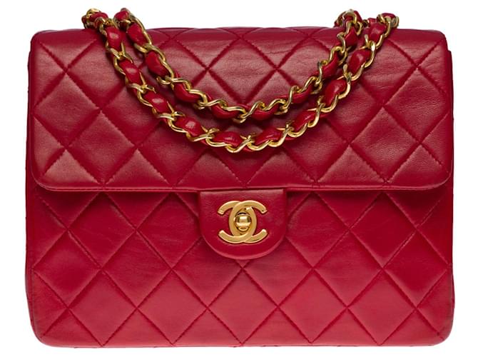 Bolsa Chanel Mini Timeless Flap soberba em pele de cordeiro acolchoada vermelha,garniture en métal doré Vermelho Couro  ref.687940