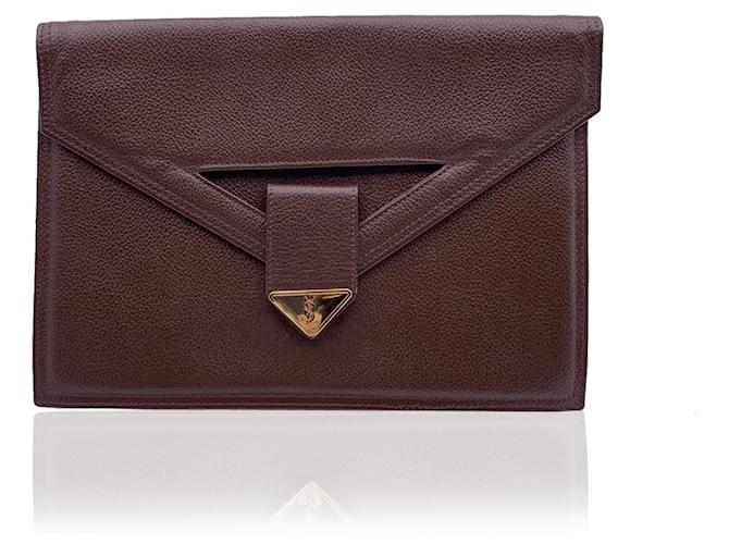 Yves Saint Laurent Vintage Brown Leather Clutch Bag Handbag  ref.687972