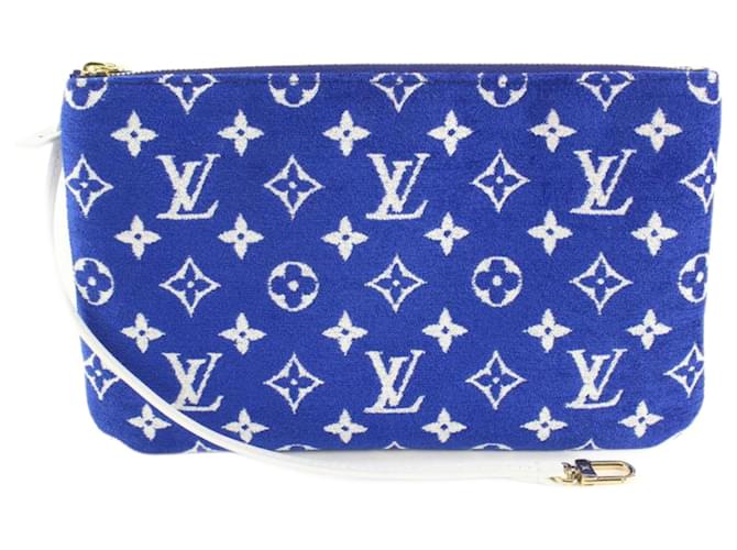 Louis Vuitton Blu Monogram Velluto Match Neverfull Pochette MM o GM Pelle  ref.688244