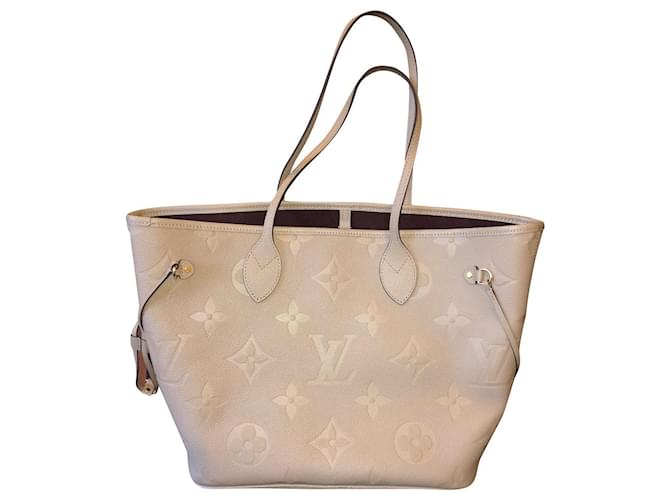 Louis Vuitton Neverfull MM Bege Couro  ref.688398
