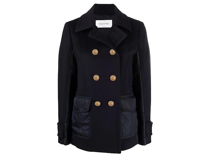 Valentino lined-breasted coat with Cashmere Dark blue Wool  ref.688500