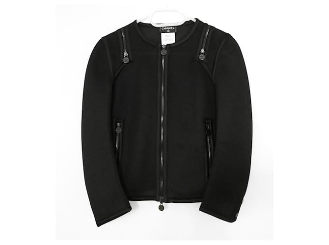 Chanel SS12 Veste zippée en filet noire Polyester  ref.688770