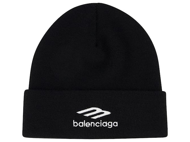 Balenciaga Sports Icon Knit Beanie in Black / White  ref.689153