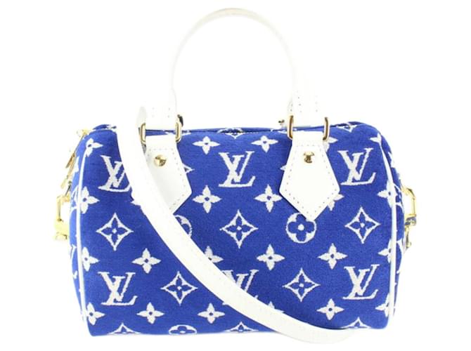 Louis Vuitton Combinación de terciopelo con monograma azul Speedy 20 Mini bandolera Cuero  ref.689209