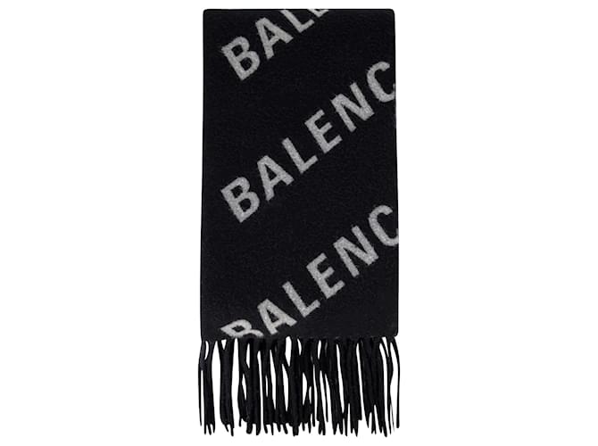 Balenciaga Cachecol em lã preta/branca Preto  ref.689278