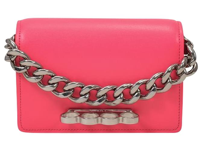 Alexander Mcqueen Mini bolsa de corrente de quatro argolas em couro rosa  ref.689569