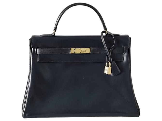 Hermès Hermes Kelly bag 32 navy blue box leather  ref.689591