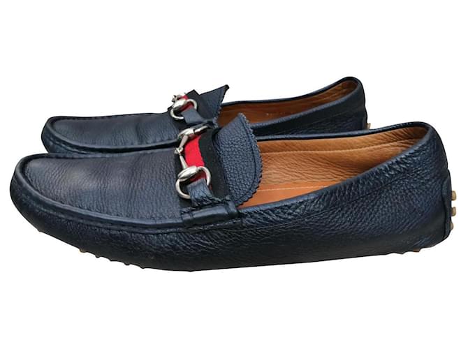 Gucci Loafers Slip ons Navy blue Leather  ref.689612