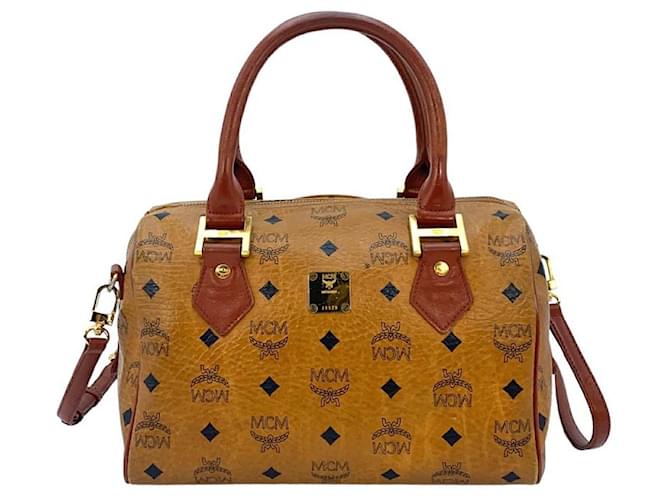 Mcm Handbags Boston Women Leather Brown Cognac
