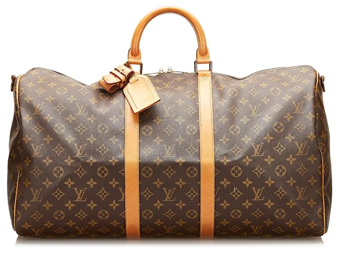 LOUIS VUITTON Keepall Bandouliere 55 Monogram Canvas Travel Bag Brown