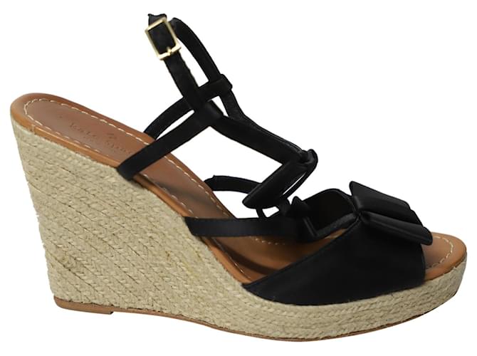 Kate Spade Juju Bow-Strap Espadrille Wedge in Black Leather  ref.689830