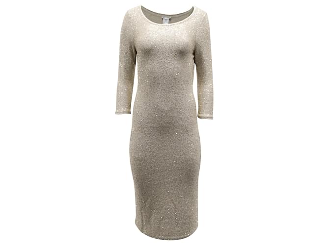 Oscar De La Renta Sequin Dress in Beige Silk  ref.689834