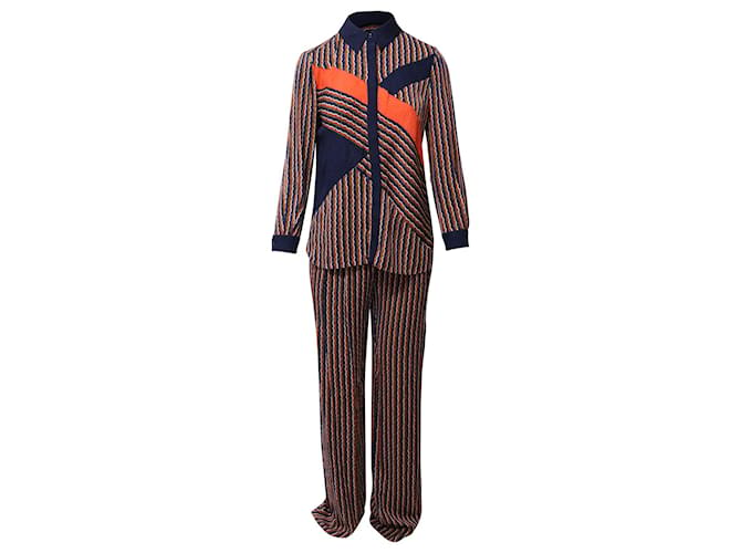 Diane Von Furstenberg Set Camicia e Pantaloni a Righe in Seta Arancio/Blu Arancione  ref.689983