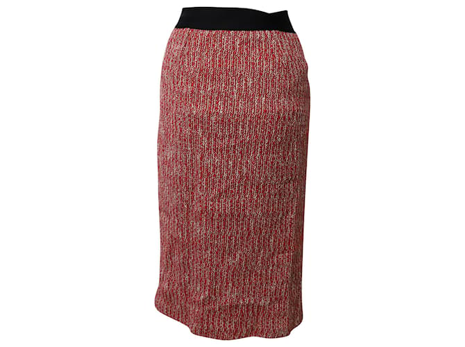 Maje Jivor Tweed Pencil Midi Skirt in Red Cotton  ref.689989