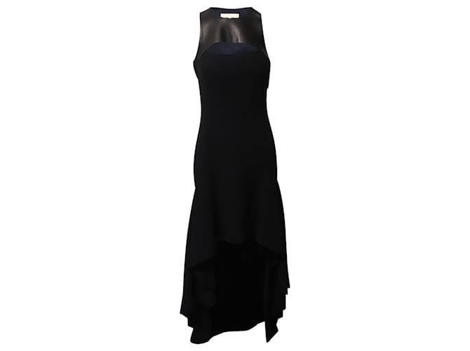 Michael Kors Halter Mullet Hem Evening  Dress in Black Wool and Leather  ref.689990