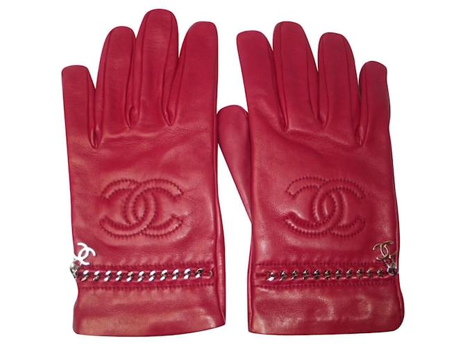 Chanel Handschuhe Rot Leder  ref.690092
