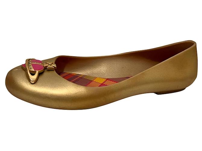Vivienne Westwood Anglomania ballet flats in gold with the iconic Orb Golden Rubber  ref.690192