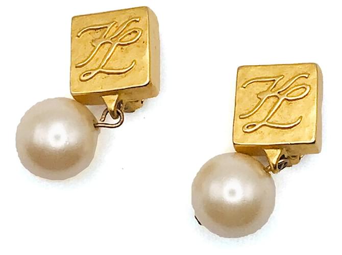 KARL LAGERFELD – Clip-On Gild Metal Pearl Earrings Golden Gold-plated  ref.690266