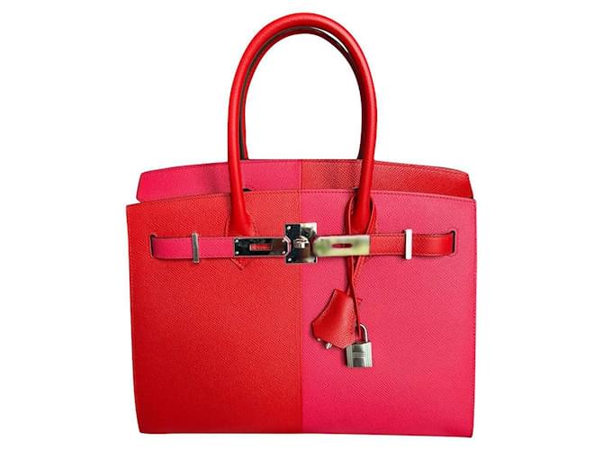 Hermès Birkin 30 RED CASAQUE ROSE EXTREM BLAU SANSIBAR Rot Leder  ref.690370
