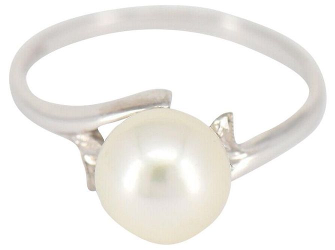 Anel MIKIMOTO com pérola Akoya 7,9 mm em ouro branco maciço 14K Prata