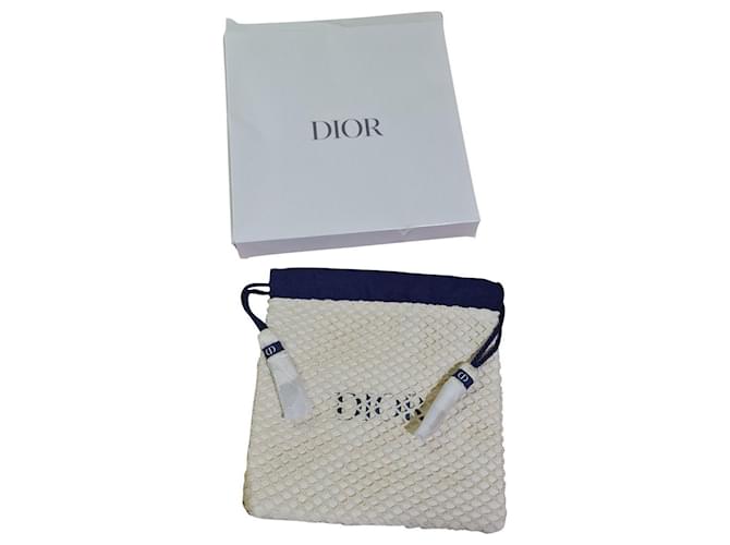 Be Dior Pochette Christian Dior Beige Blu navy Cotone Poliestere  ref.690494