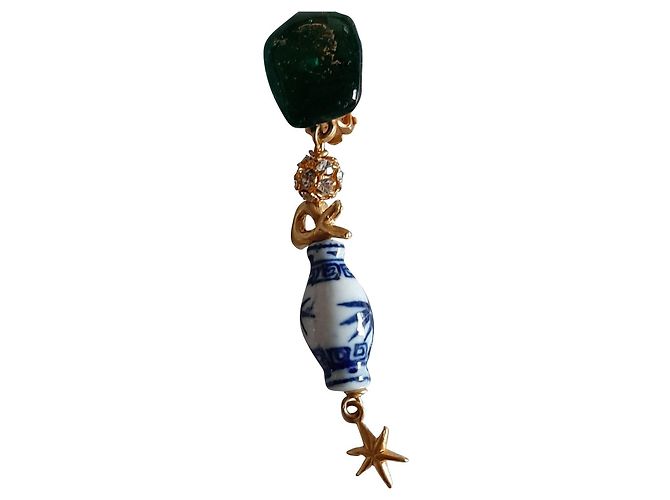 Orecchini a clip Christian Lacroix verdi e oro Blu Verde scuro Gold hardware