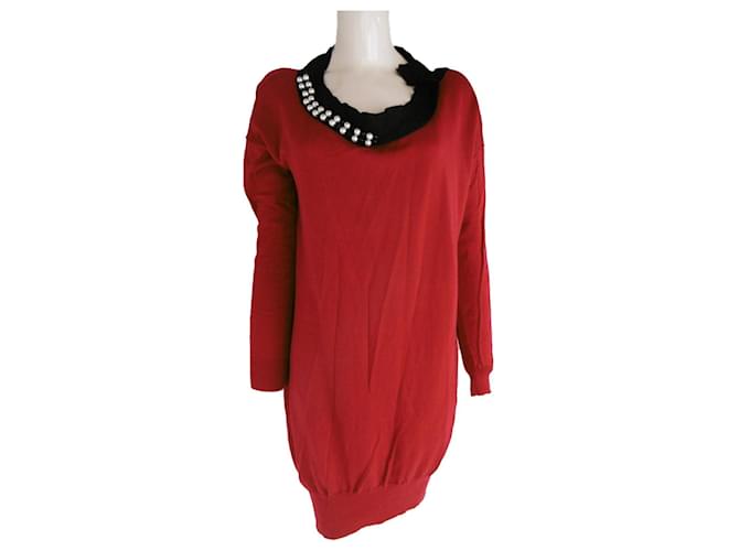 Lanvin verziertes Kleid Rot Wolle  ref.690546