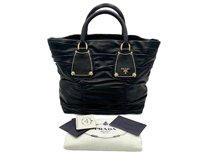 Prada black embossed nappa shopping bag Golden Leather  ref.690557
