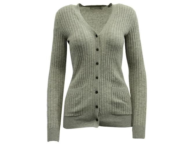 Vince Ribbed Knitted Cardigan in Grey Cashmere Wool  ref.690665
