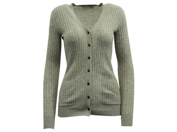 Vince Gerippte Strickjacke aus grauem Kaschmir