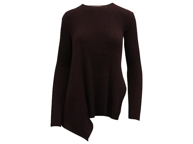 Stella Mc Cartney Stella McCartney Asymmetrical Ribbed Sweater in Burgundy Wool Dark red  ref.690678