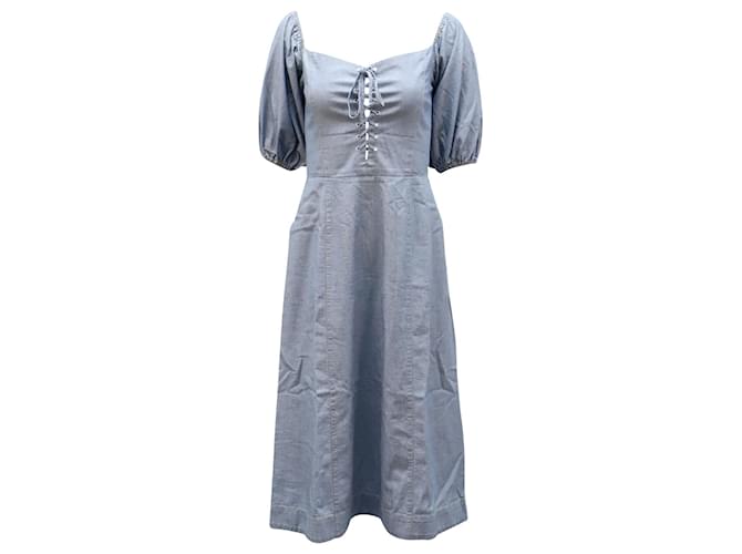 Sea New York Gerafftes Kleid mit Puffärmeln aus hellblauer Baumwolle  ref.690691