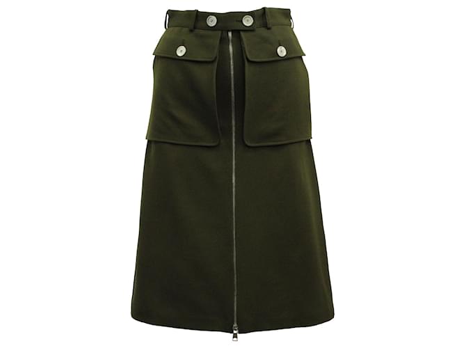 Alexander McQueen Classic A-Line Skirt with Pockets in Green Wool  Olive green  ref.690733