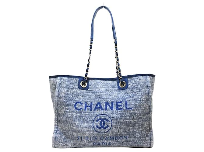 Chanel Deauville Toile Bleu Marine  ref.690789