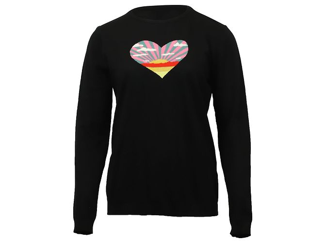 Maglia Bella Freud Intarsio Cuore Tramonto in Cotone Nero