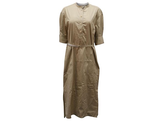 Abito chemisier midi gessato Joseph Barker in cotone beige Marrone
