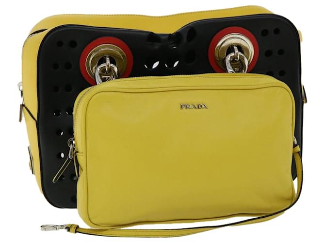 PRADA Chain Shoulder Bag Punching Leather Tricolor Black 15EP127 auth 32293a Red Yellow  ref.691122