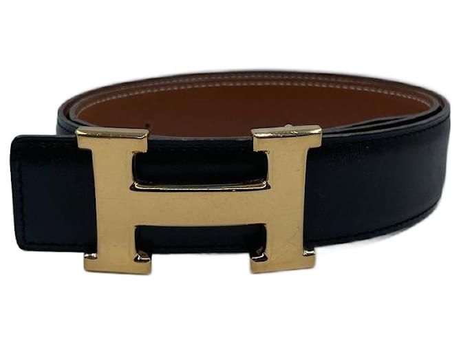 Cinturón negro Hermès Constance Cuero  ref.691153