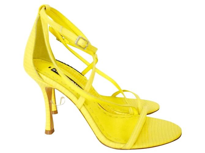 Alice + Olivia Alice & Olivia Deidra neon lizard-effect leather sandals Yellow  ref.691208