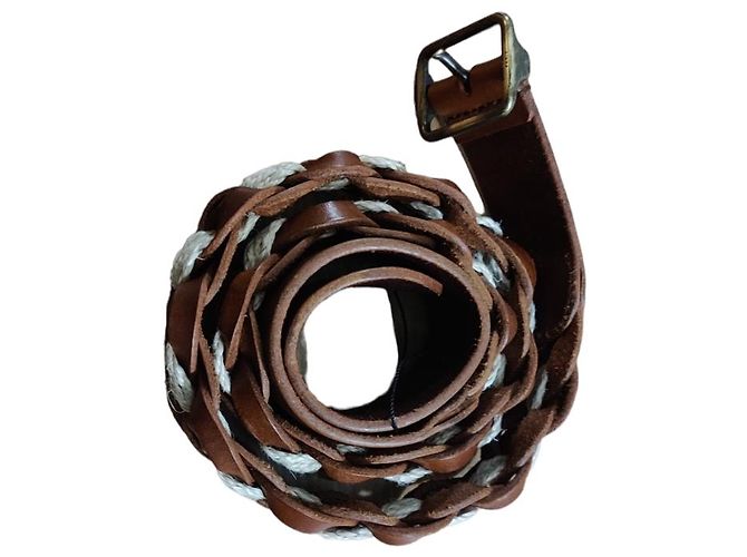 Saint Laurent Braided Leather Belt Brown White