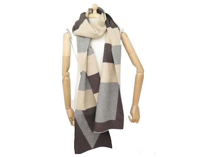 NEW LOUIS VUITTON SCARF IN BROWN BEIGE AND GRAY CASHMERE NEW SCARF  ref.691402