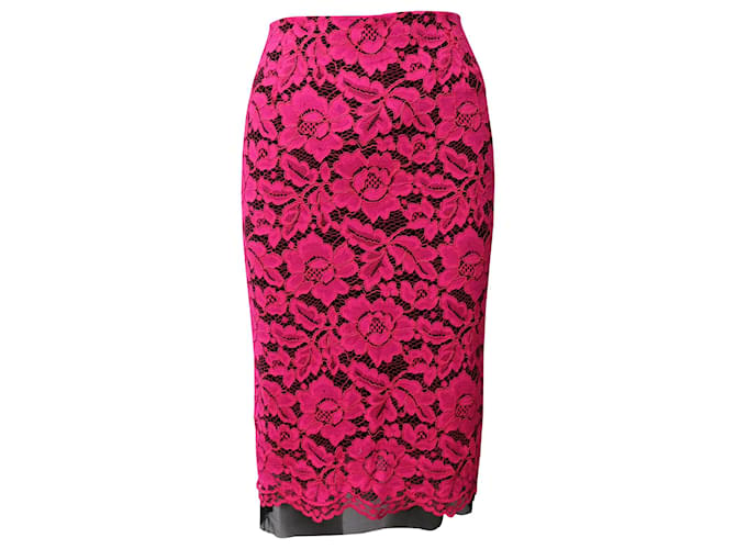 Sandro Paris Lace Midi Skirt in Pink Polyester  ref.691532