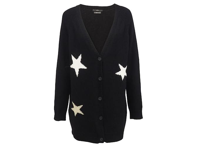 SET Italie laine angora oversize cardigan noir motif étoile L Blanc Métallisé  ref.691639