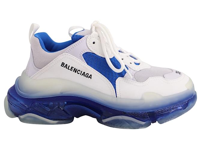 Balenciaga Triple S Clear Sole Sneakers in White Blue Nylon  ref.691793