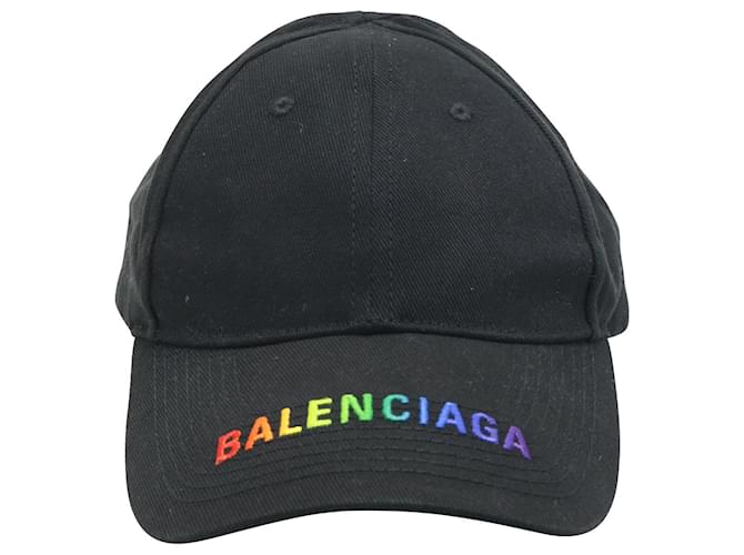 Berretto da baseball Balenciaga in cotone nero ricamato con logo arcobaleno  ref.691797